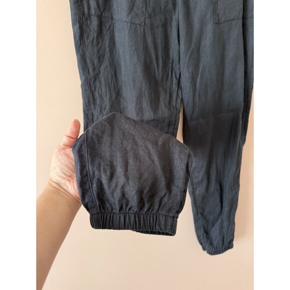 Athleta 100% Linen Retreat High Rise Tapered Jogger Black Commute Travel M/T - Picture 10 of 10